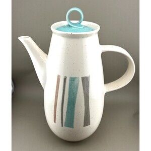 Vtg Vernonware Metlox Anytime Coffee Pot Retro 50's MCM EUC Stripe Torquoise USA